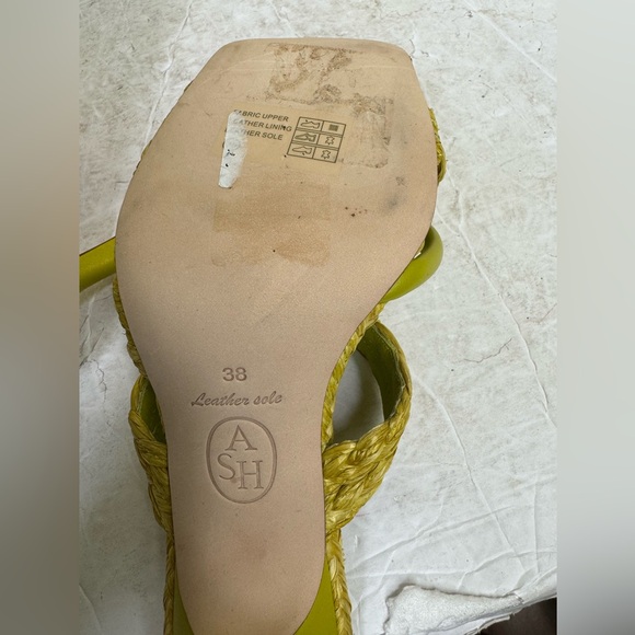 ASH New Raffia Leather Strap Mules Thong Kitten Heel Sandals Square Toe Shoes 38 - Picture 9 of 16